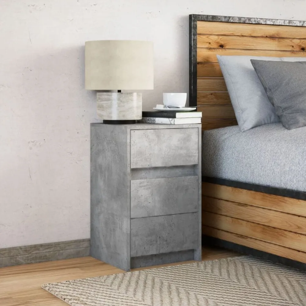vidaXL Mesita de noche con luces LED madera ingeniería gris hormigón Gris hormigón Hot