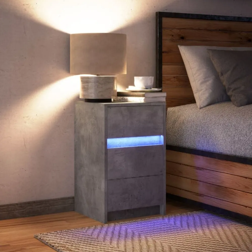 vidaXL Mesita de noche con luces LED madera ingeniería gris hormigón Gris hormigón Hot