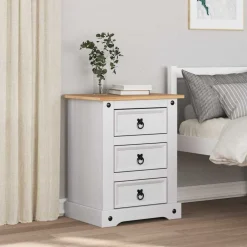 vidaXL Mesita de Noche Corona 53 x 39 x 66 cm Madera de pino macizo Clearance