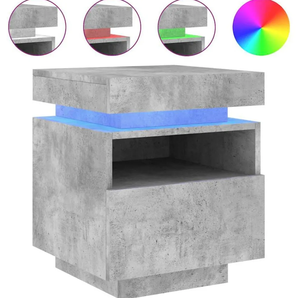 vidaXL Mesita de noche con luces LED gris hormigón 40x39x48,5 cm Gris hormigón Hot