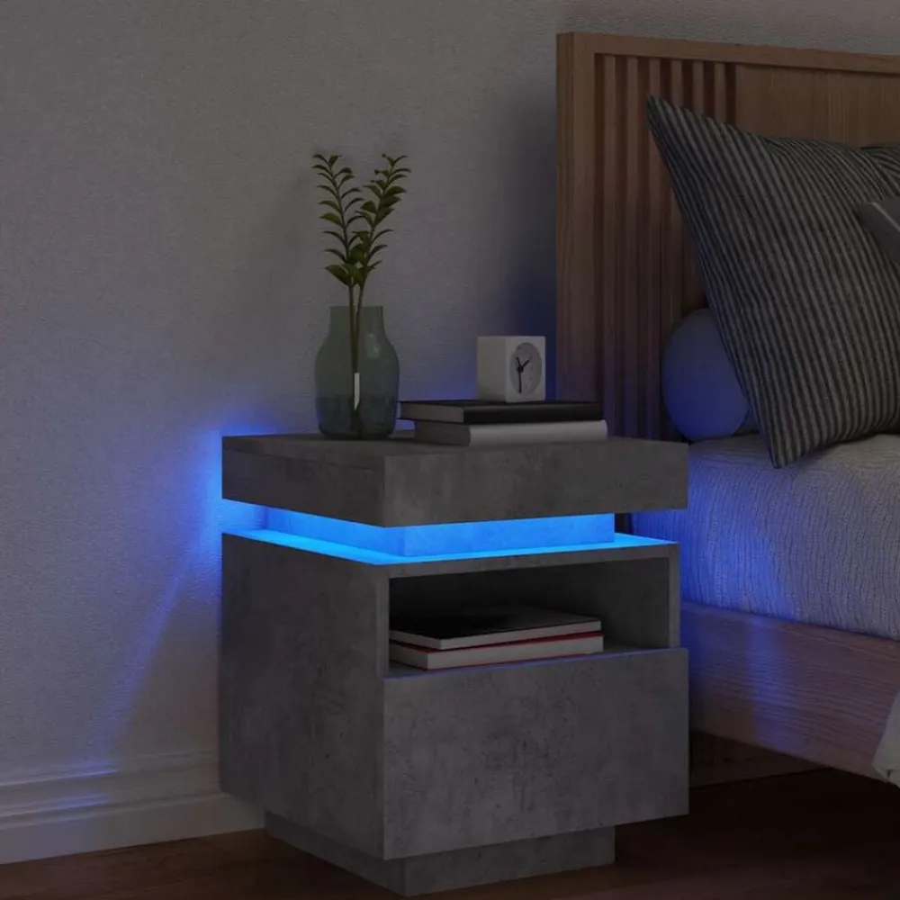 vidaXL Mesita de noche con luces LED gris hormigón 40x39x48,5 cm Gris hormigón Hot