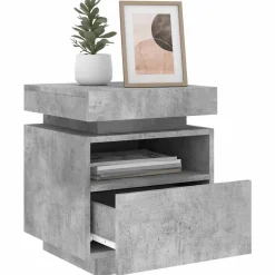 vidaXL Mesita de noche con luces LED gris hormigón 40x39x48,5 cm Gris hormigón Hot