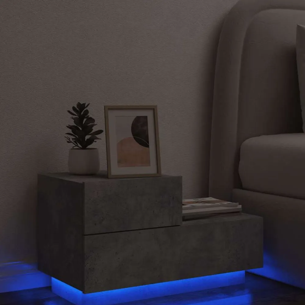 vidaXL Mesas-Mesita de noche con luces LED gris hormigón 70x36x40,5 cm