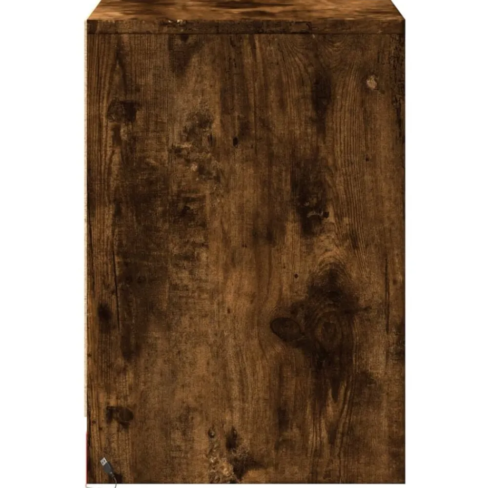 vidaXL Mesita de noche con luces LED madera ingeniería Roble ahumado Outlet