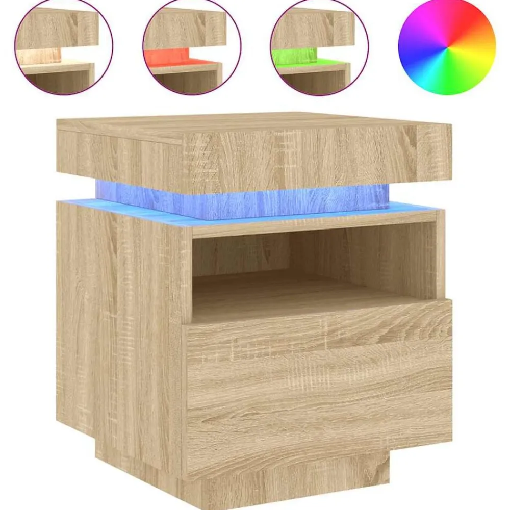 vidaXL Mesita de noche con luces LED 40x39x48,5 cm Roble Sonoma