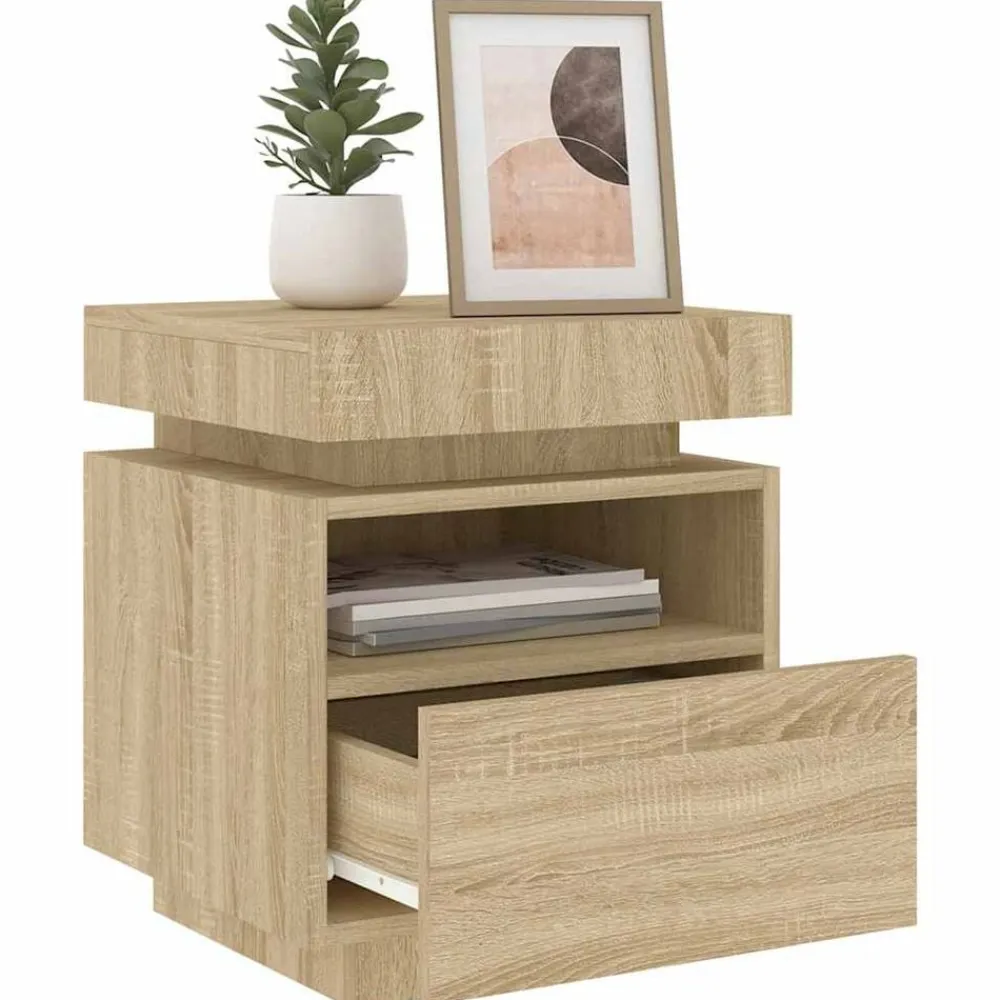 vidaXL Mesita de noche con luces LED 40x39x48,5 cm Roble Sonoma