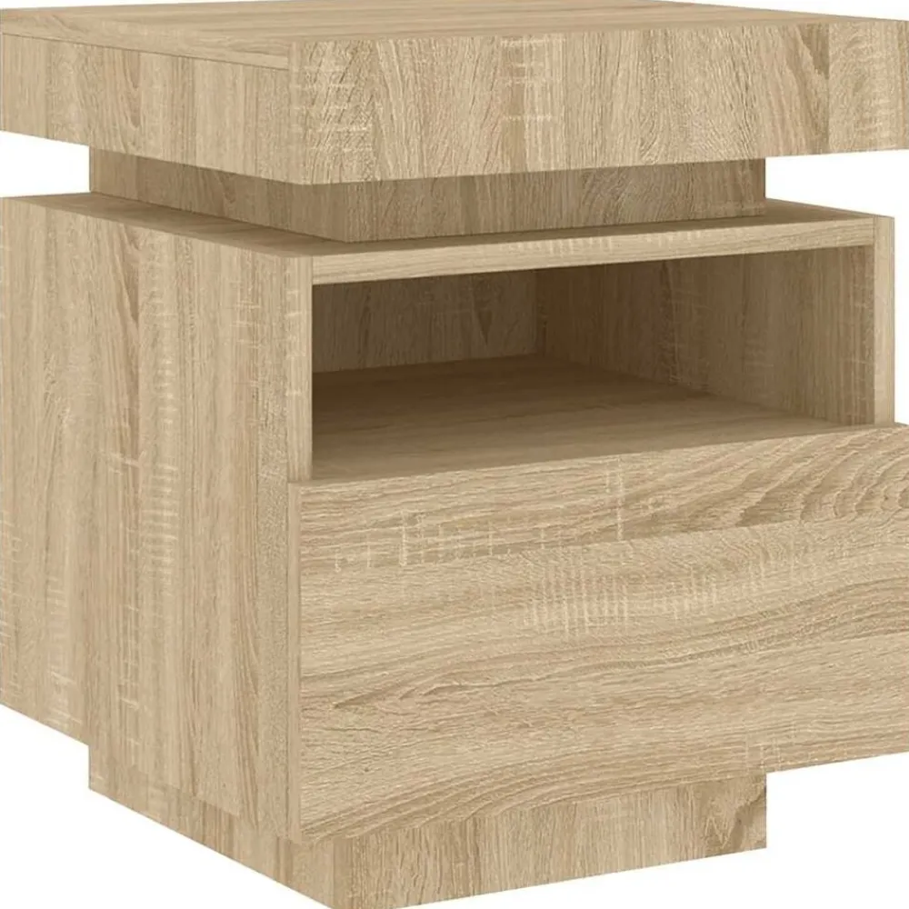 vidaXL Mesita de noche con luces LED 40x39x48,5 cm Roble Sonoma