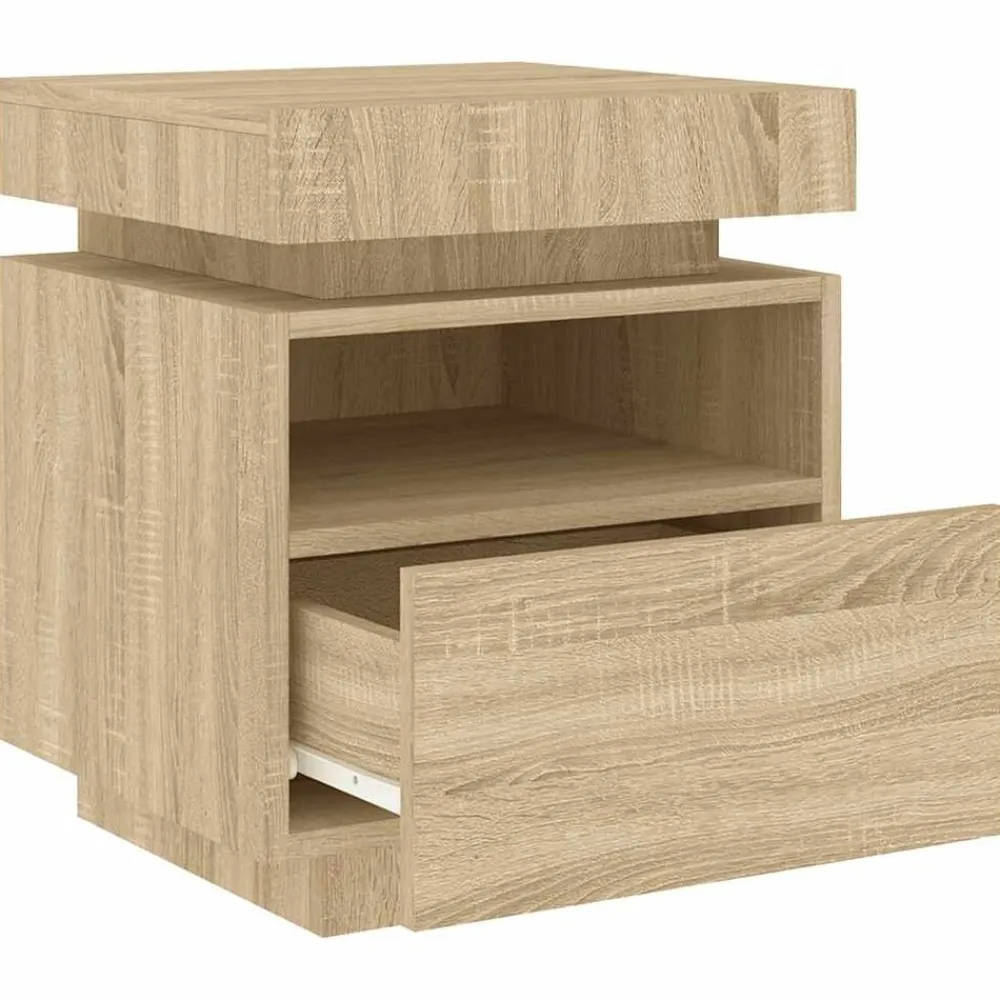 vidaXL Mesita de noche con luces LED 40x39x48,5 cm Roble Sonoma
