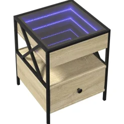 vidaXL Mesita de noche con Infinity LED 40x40x51 cm Roble Sonoma Outlet