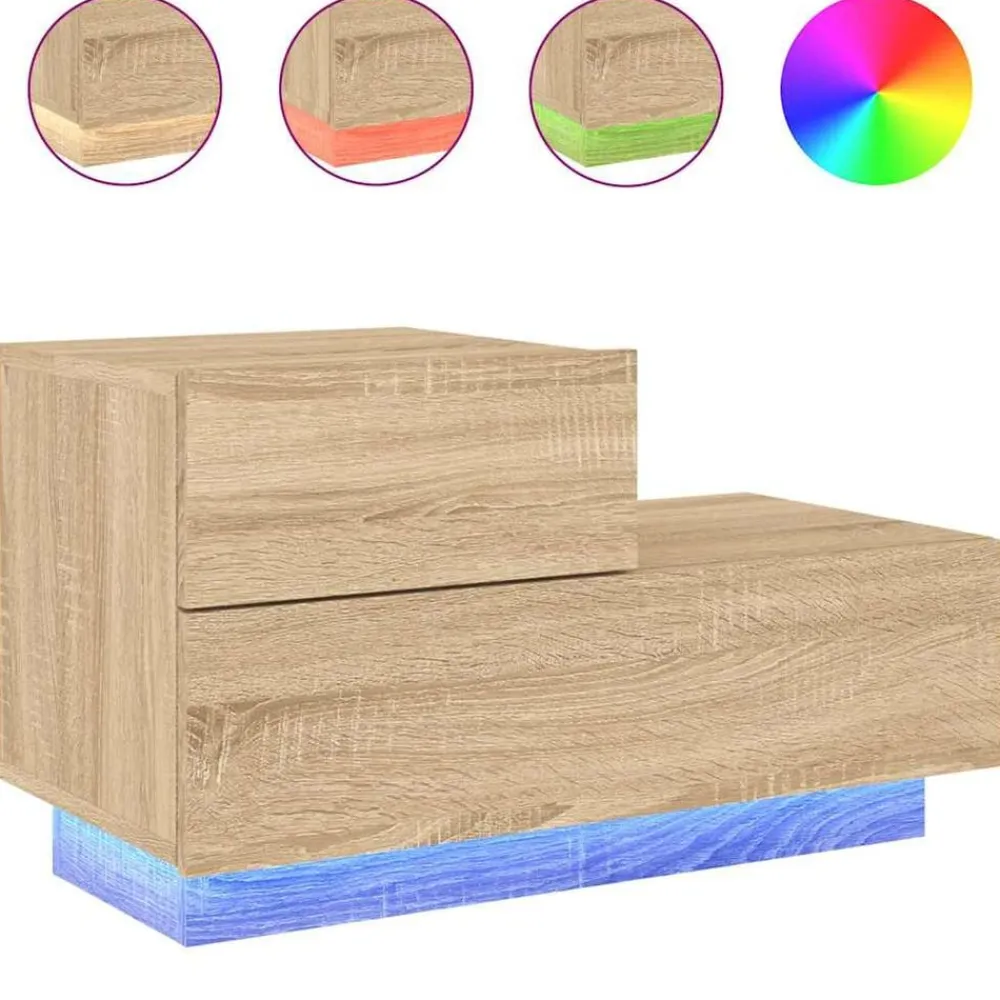 vidaXL Mesas-Mesita de noche con luces LED 70x36x40,5 cm