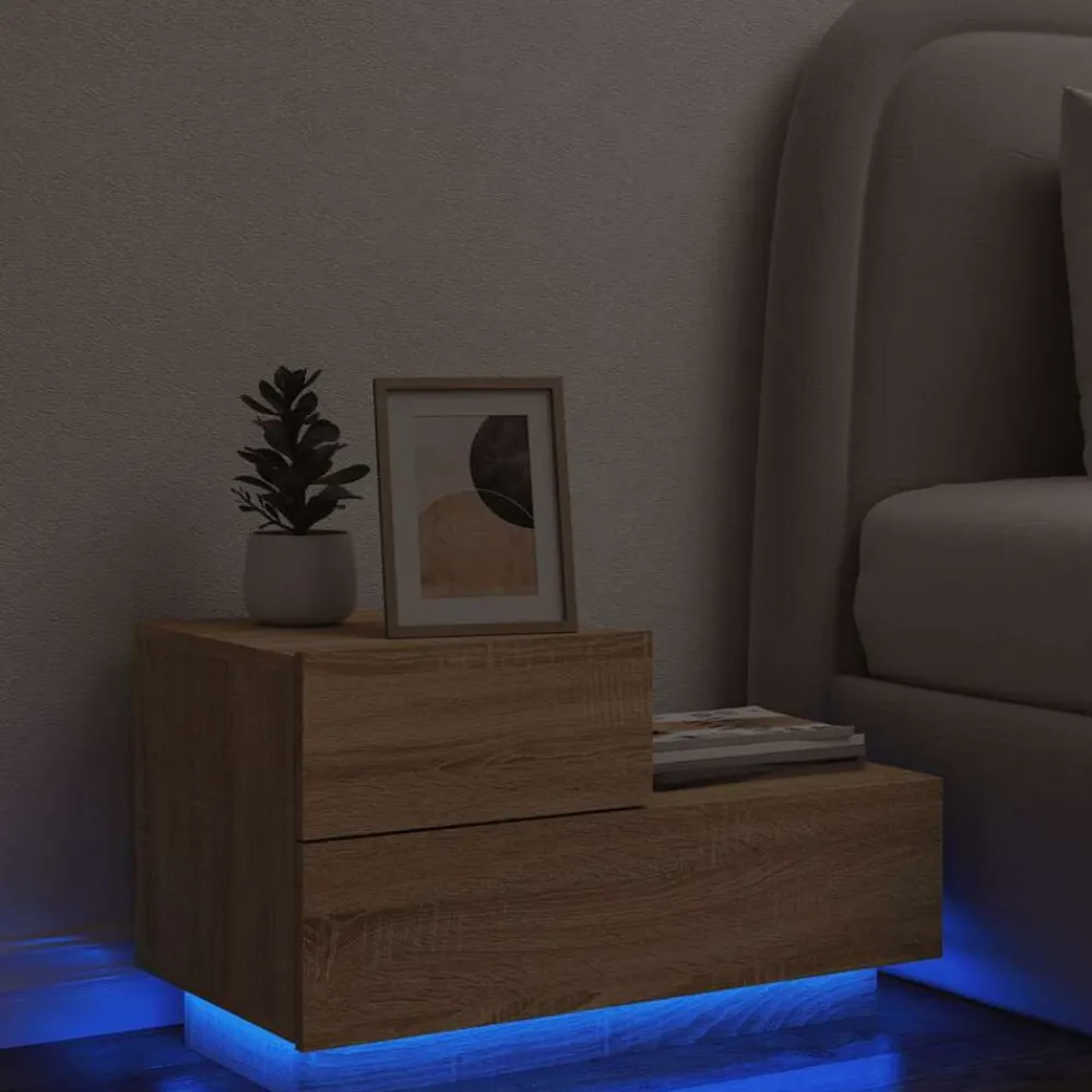 vidaXL Mesas-Mesita de noche con luces LED 70x36x40,5 cm