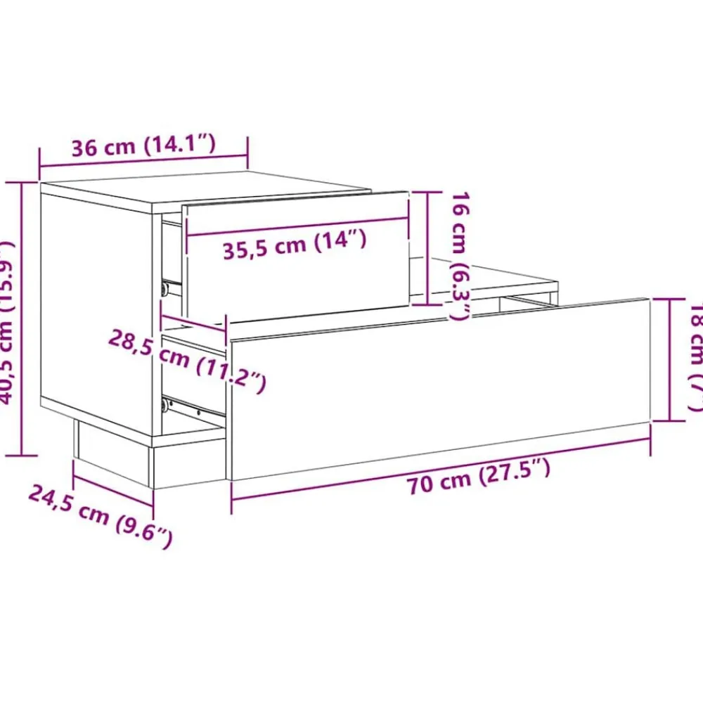 vidaXL Mesas-Mesita de noche con luces LED 70x36x40,5 cm