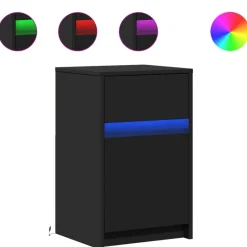 vidaXL Mesita de noche con luces LED madera de ingeniería negra Negro Hot