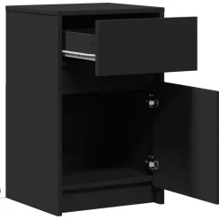 vidaXL Mesita de noche con luces LED madera de ingeniería negra Negro Hot