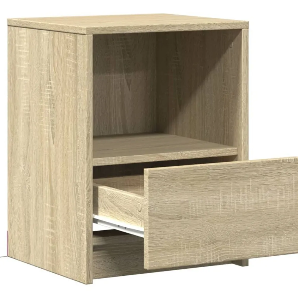 vidaXL Mesas-Mesita de noche con luces LED madera de ingeniería