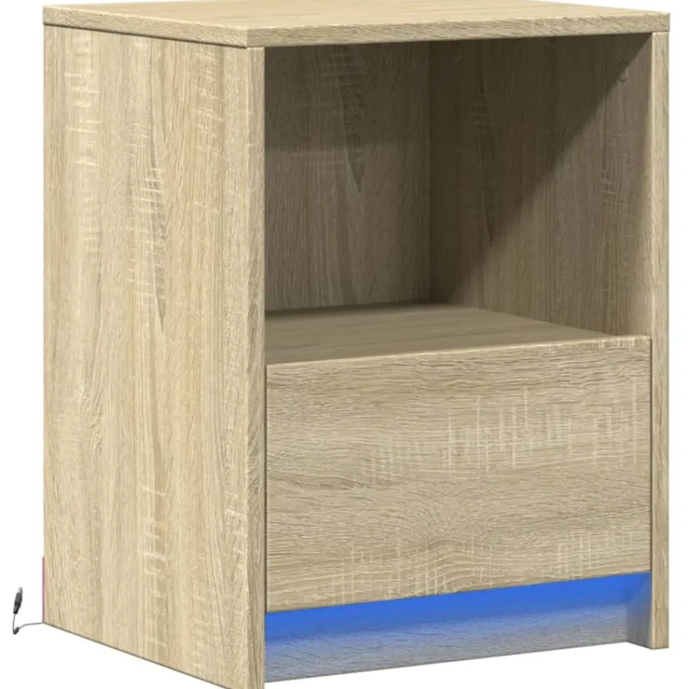 vidaXL Mesas-Mesita de noche con luces LED madera de ingeniería