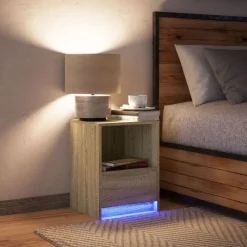 vidaXL Mesas-Mesita de noche con luces LED madera de ingeniería