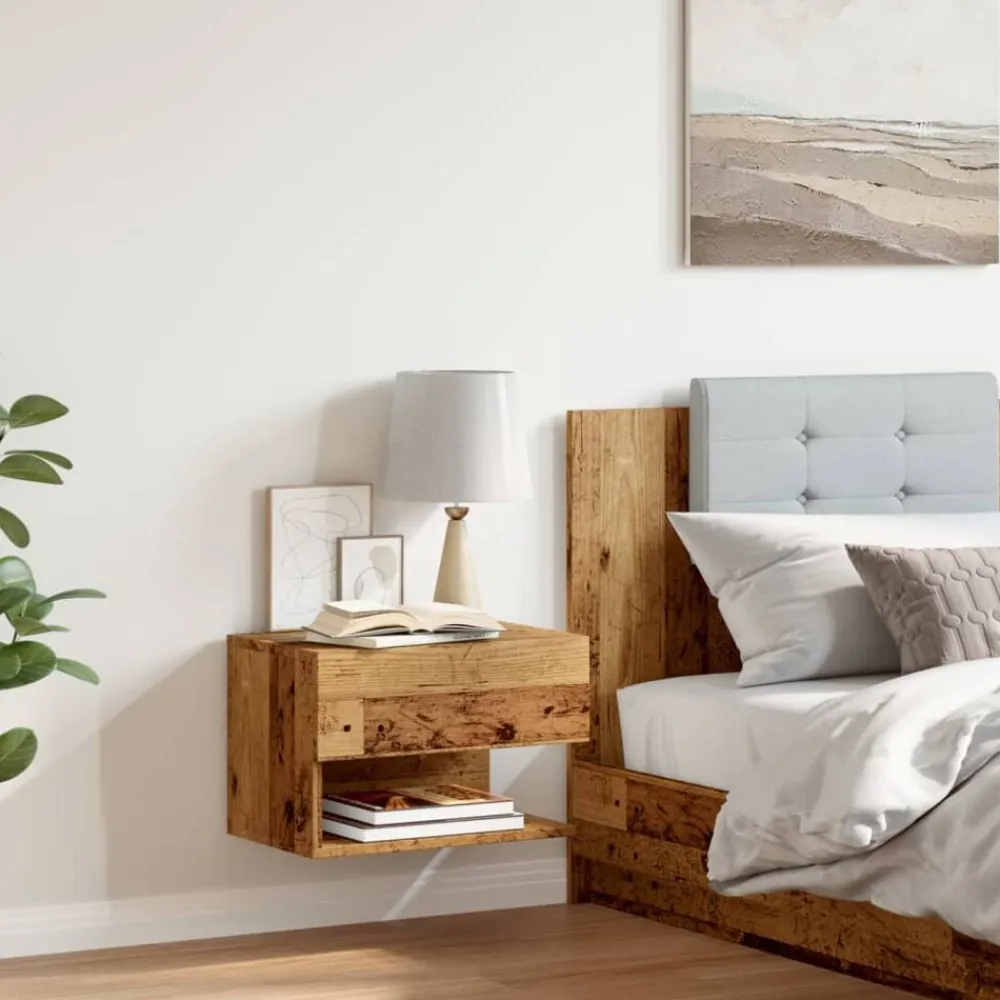 vidaXL Mesas-Mesita de noche de pared madera envejecida
