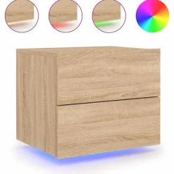 vidaXL Mesas-Mesita de noche de pared con luces LED