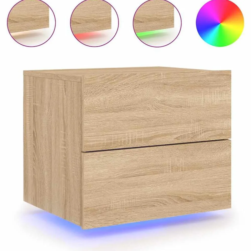 vidaXL Mesas-Mesita de noche de pared con luces LED