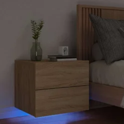 vidaXL Mesas-Mesita de noche de pared con luces LED