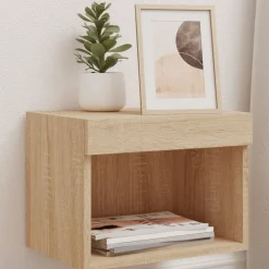 vidaXL Muebles Tv-Mesita de noche de pared con luces LED