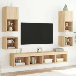 vidaXL Muebles Tv-Mesita de noche de pared con luces LED