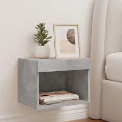 vidaXL Mesita de noche de pared con luces LED gris hormigón Gris hormigón Online