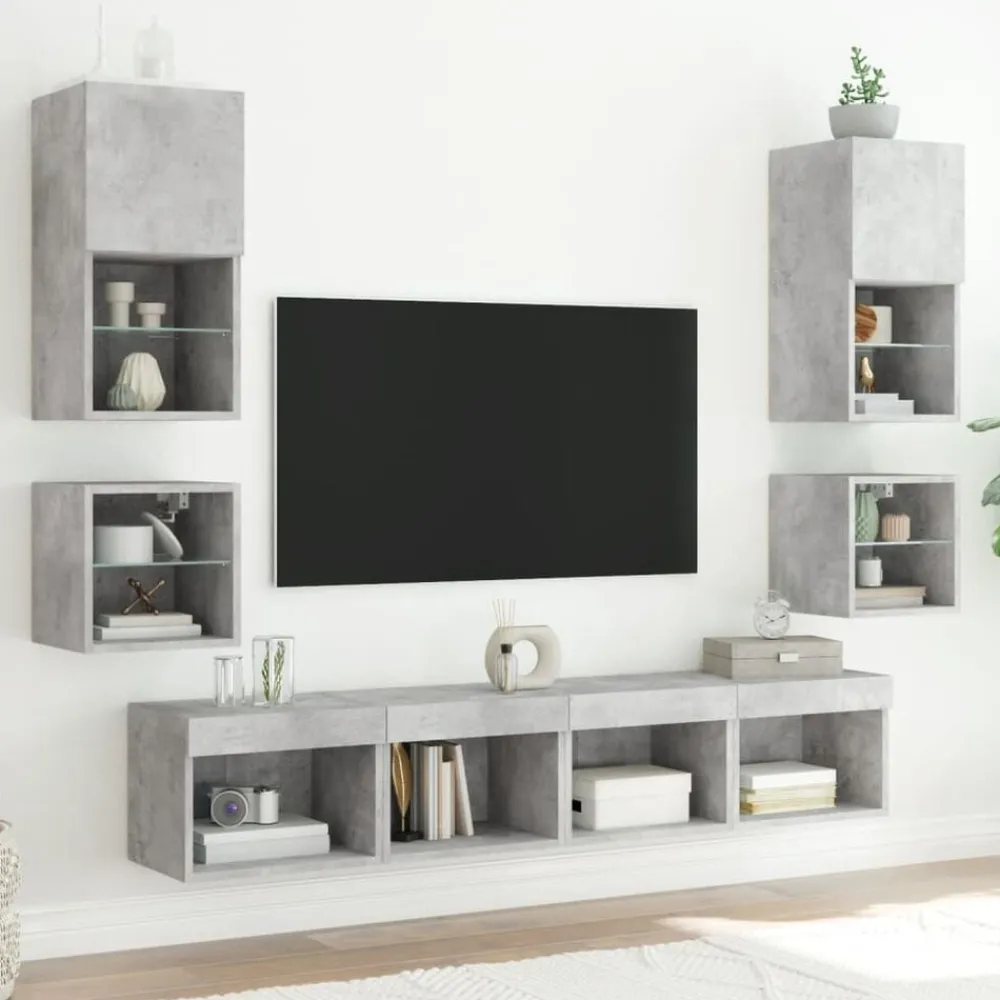 vidaXL Mesita de noche de pared con luces LED gris hormigón Gris hormigón Online