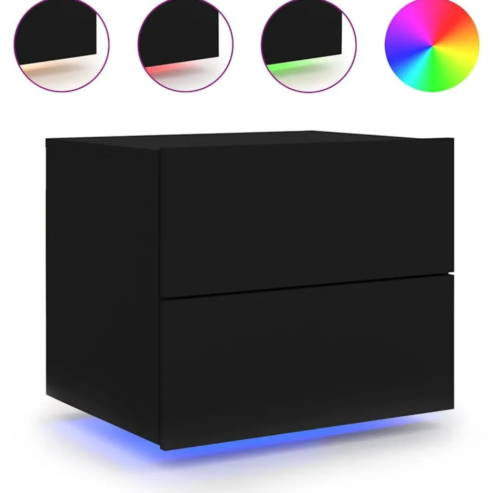 vidaXL Mesita de noche de pared con luces LED Negro Online