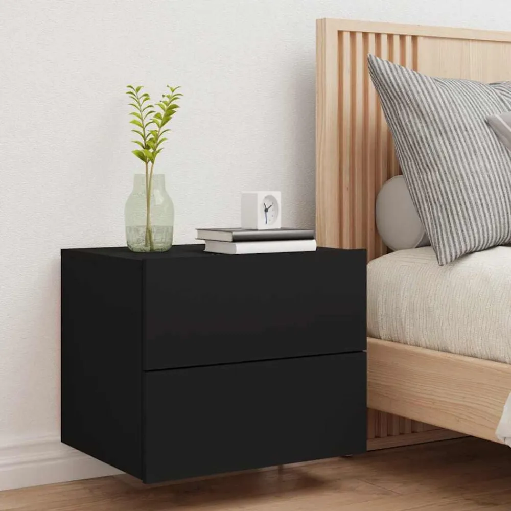 vidaXL Mesita de noche de pared con luces LED Negro Online