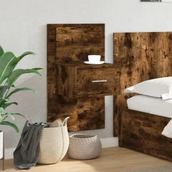 vidaXL Mesita de noche de pared con luces LED Roble ahumado Outlet