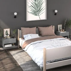 vidaXL Mesita de noche de pared color gris hormigón Gris hormig&oacute;n Best