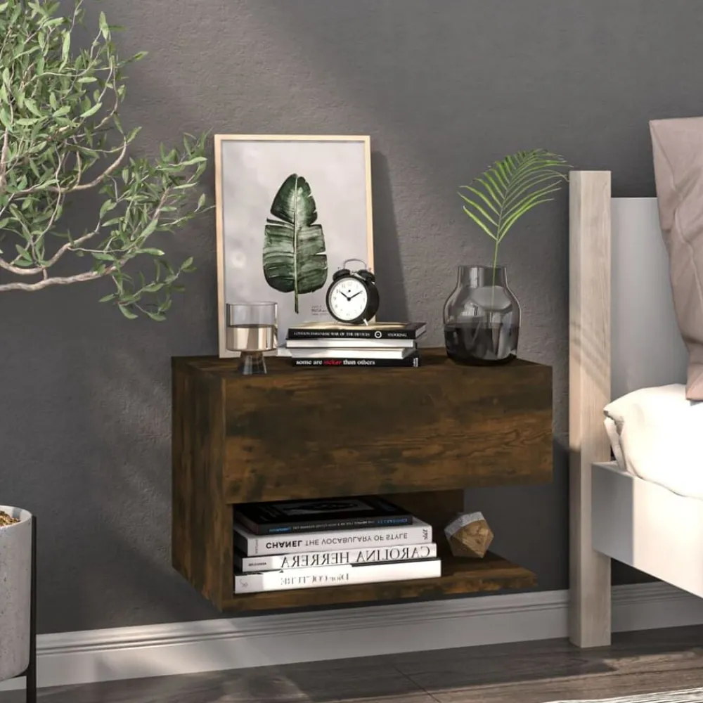 vidaXL Mesita de noche de pared Roble ahumado Clearance
