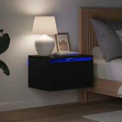 vidaXL Mesita de noche de pared con luces LED Negro Online