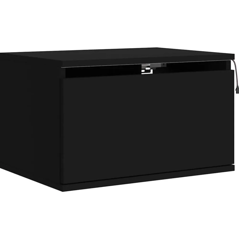 vidaXL Mesita de noche de pared con luces LED Negro Online