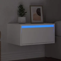 vidaXL Mesita de noche de pared con luces LED Blanco