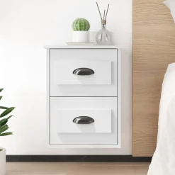vidaXL Mesita de noche de pared blanca 41,5x36x53 cm Blanco New