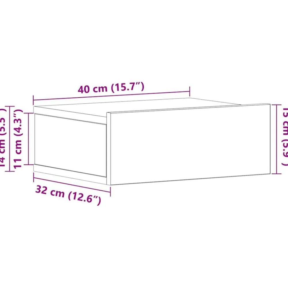 vidaXL Mesas-Mesita de noche flotante madera contrachapada 40x30x15cm