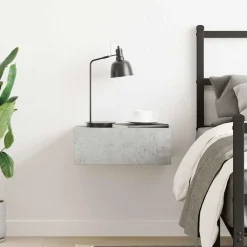 vidaXL Mesita de noche flotante contrachapada gris hormigón 40x30x15cm Gris hormigón Outlet