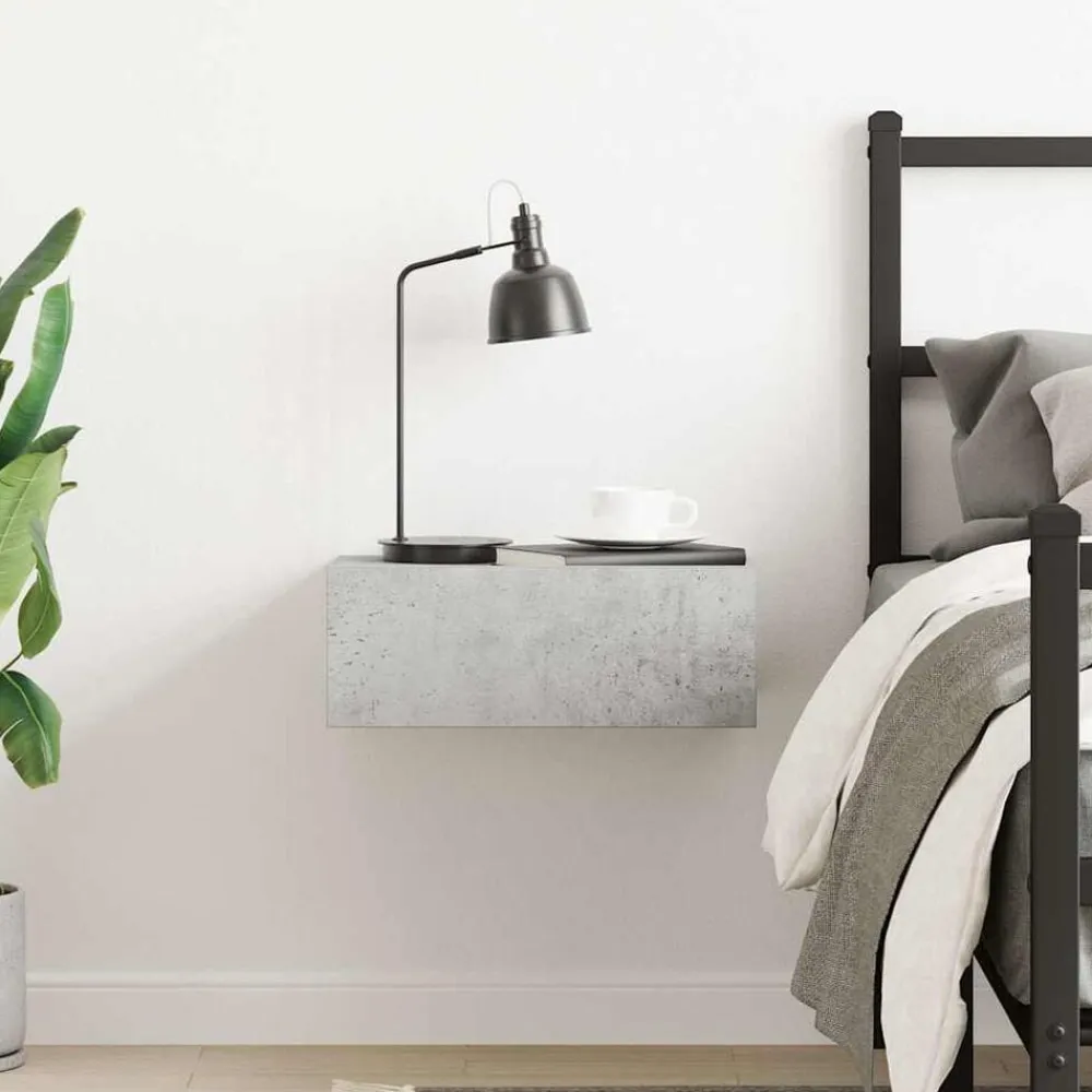 vidaXL Mesita de noche flotante contrachapada gris hormigón 40x30x15cm Gris hormigón Outlet