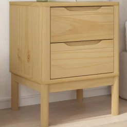 vidaXL Mesas-Mesita de noche FLORO madera de pino marrón cera 45x39x57 cm