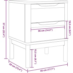 vidaXL Mesas-Mesita de noche FLORO madera de pino marrón cera 45x39x57 cm