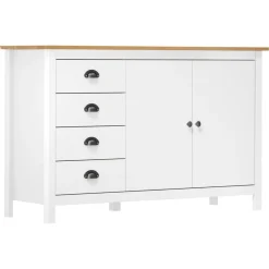 vidaXL Mesita de noche Hill madera maciza de pino blanco 130x40x80 cm Blanco y marr&oacute;n Hot