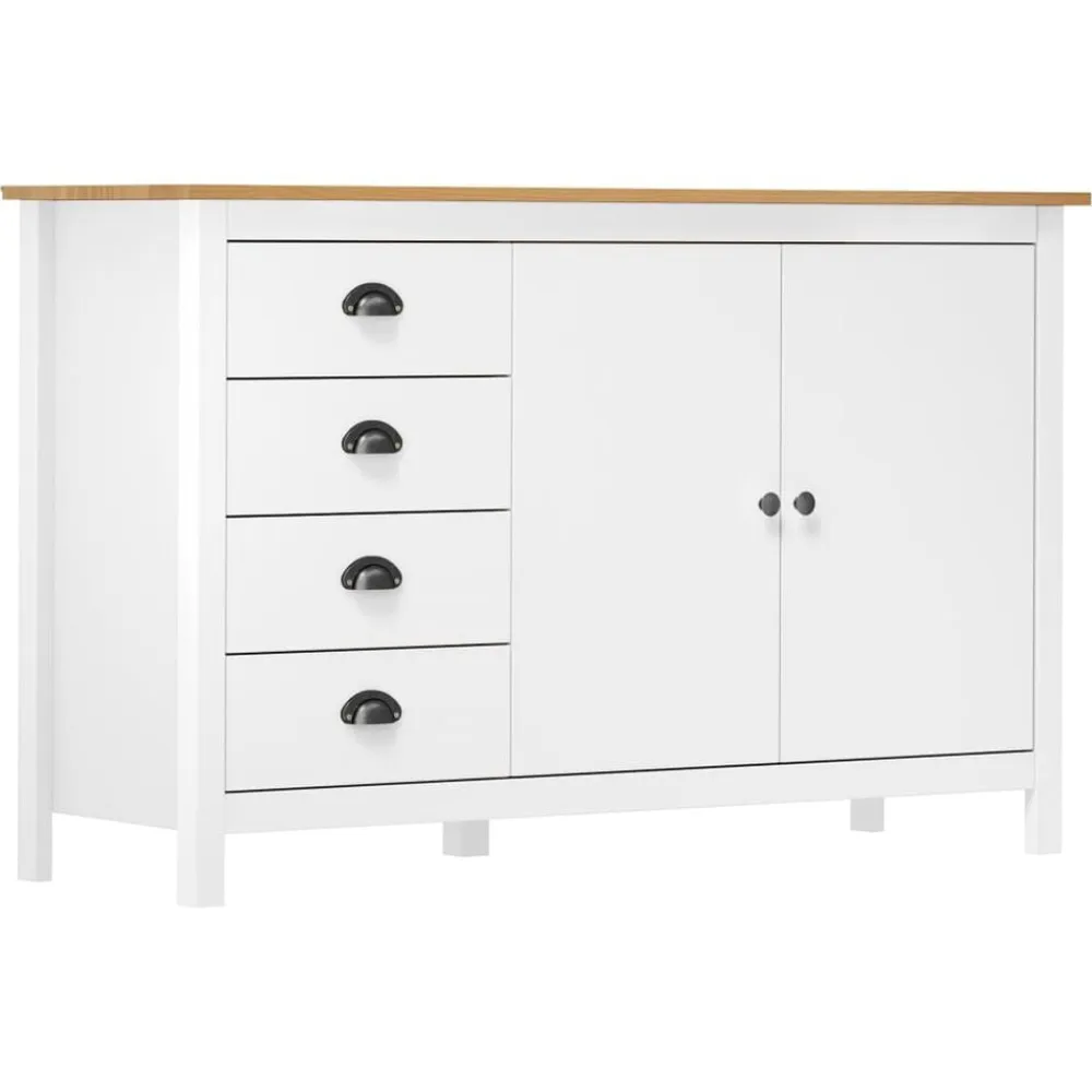 vidaXL Mesita de noche Hill madera maciza de pino blanco 130x40x80 cm Blanco y marrón Hot