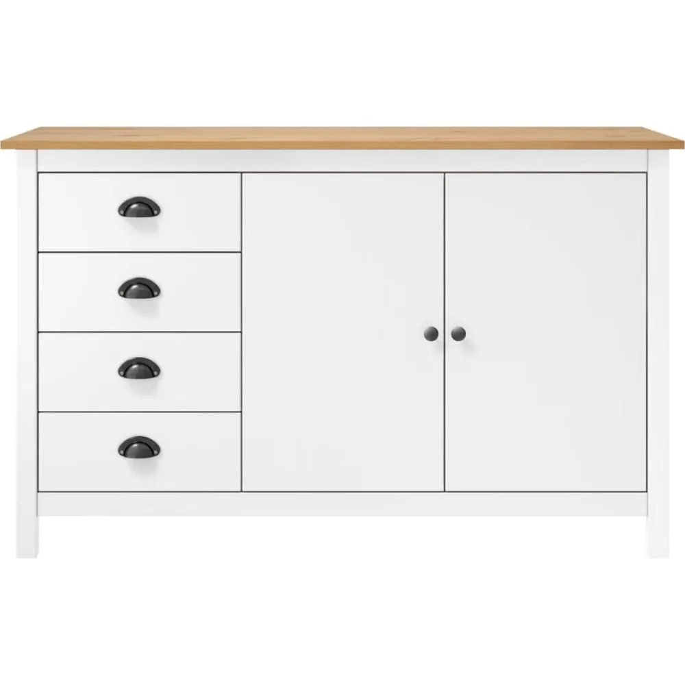 vidaXL Mesita de noche Hill madera maciza de pino blanco 130x40x80 cm Blanco y marrón Hot