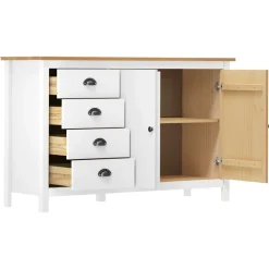 vidaXL Mesita de noche Hill madera maciza de pino blanco 130x40x80 cm Blanco y marrón Hot