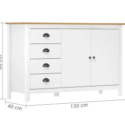 vidaXL Mesita de noche Hill madera maciza de pino blanco 130x40x80 cm Blanco y marrón Hot