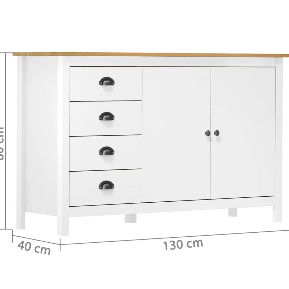 vidaXL Mesita de noche Hill madera maciza de pino blanco 130x40x80 cm Blanco y marrón Hot