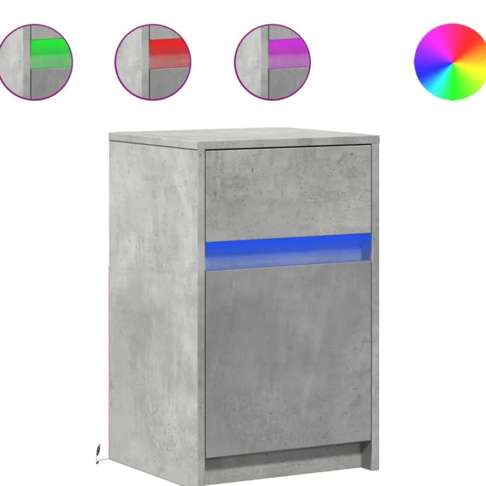 vidaXL Mesita de noche luces LED 2 uds madera ingeniería gris hormigón Gris hormigón